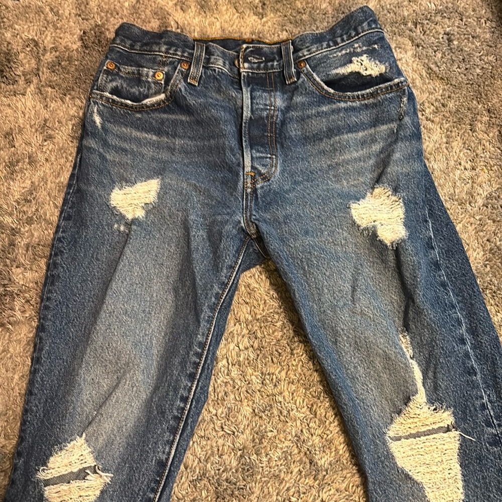 Blue Boyfriend Jeans. Few rips. Levis